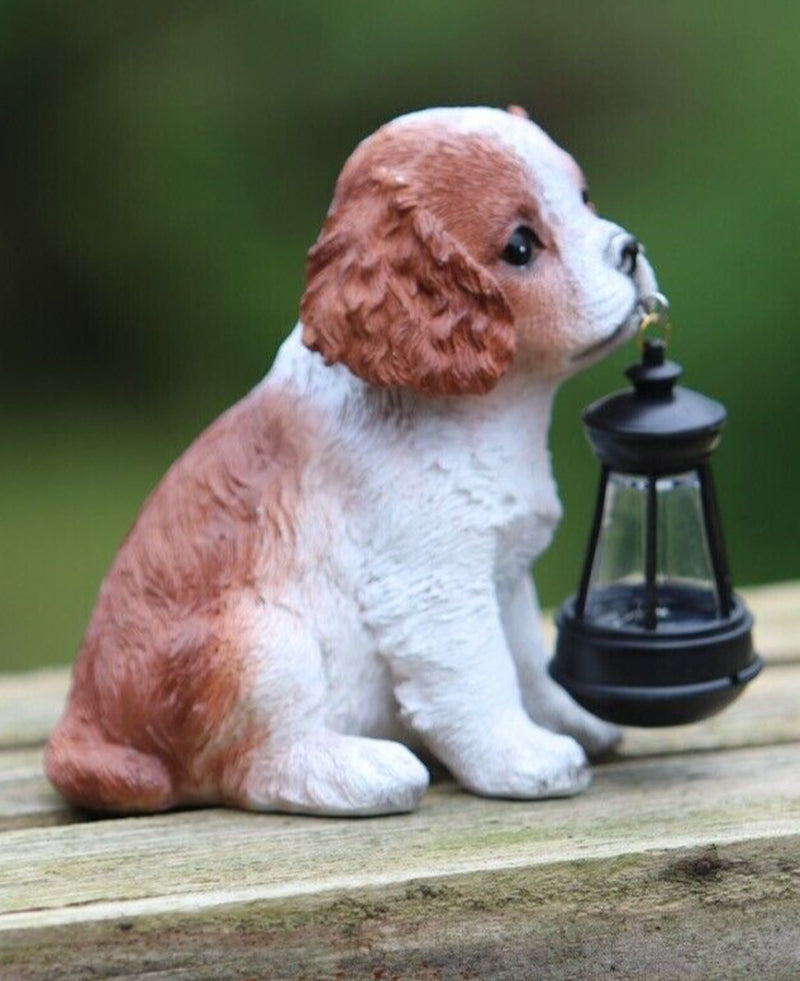 Garden Ornament Solar Powered Animal Dog Puppy Spaniel Lamp Decor Patio