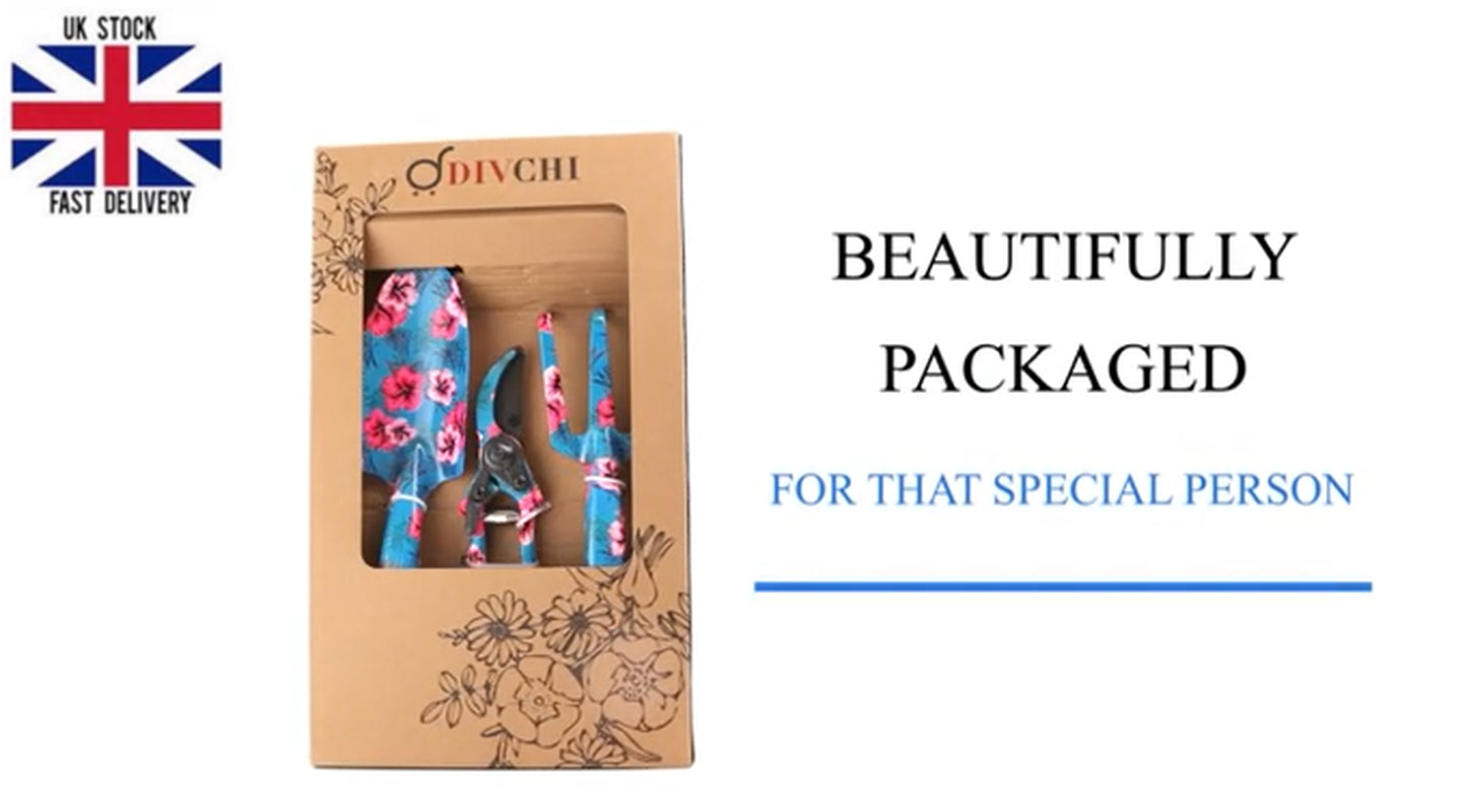 Garden Tool Set 4 Pcs with Multi Color ~Floral Print Comfortable Handle