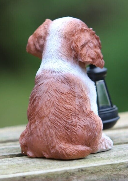 Garden Ornament Solar Powered Animal Dog Puppy Spaniel Lamp Decor Patio