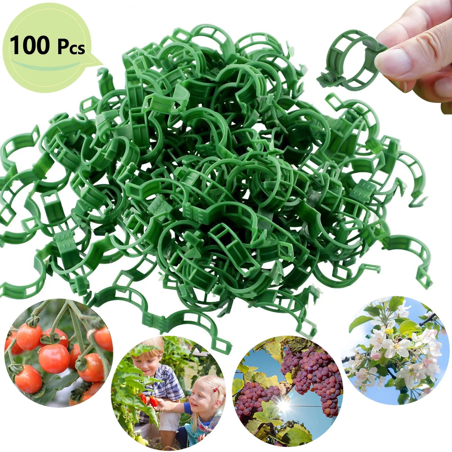 Secured Plastic Plant Clip,Tomato Trellis Clips, Plant Support Clips Tomato Clips for Climbing Plants, Plant Fixing Clips for Plant Supplies（Green/100Pcs）