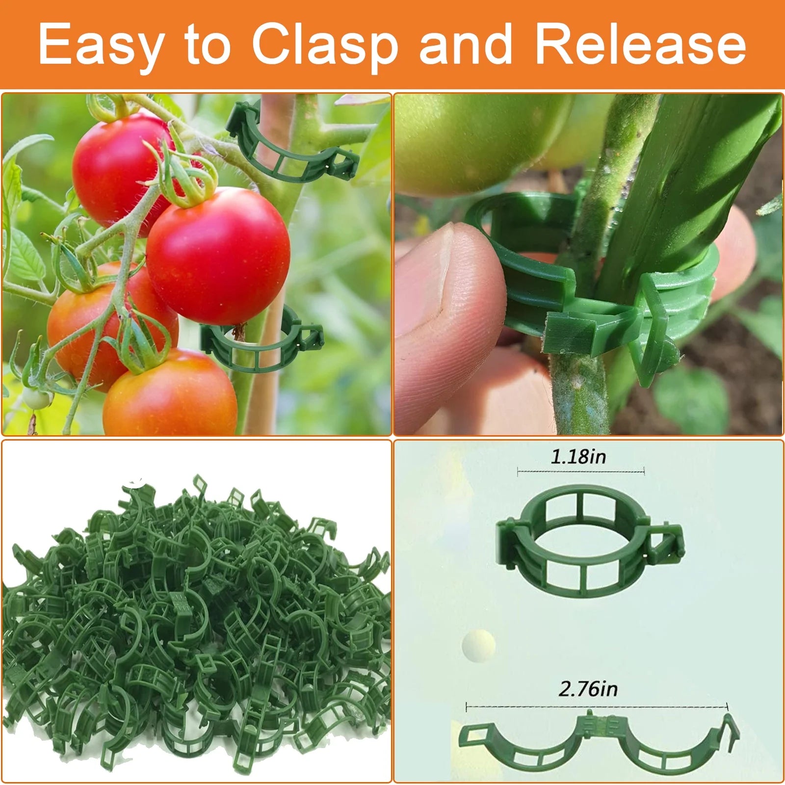 Secured Plastic Plant Clip,Tomato Trellis Clips, Plant Support Clips Tomato Clips for Climbing Plants, Plant Fixing Clips for Plant Supplies（Green/100Pcs）