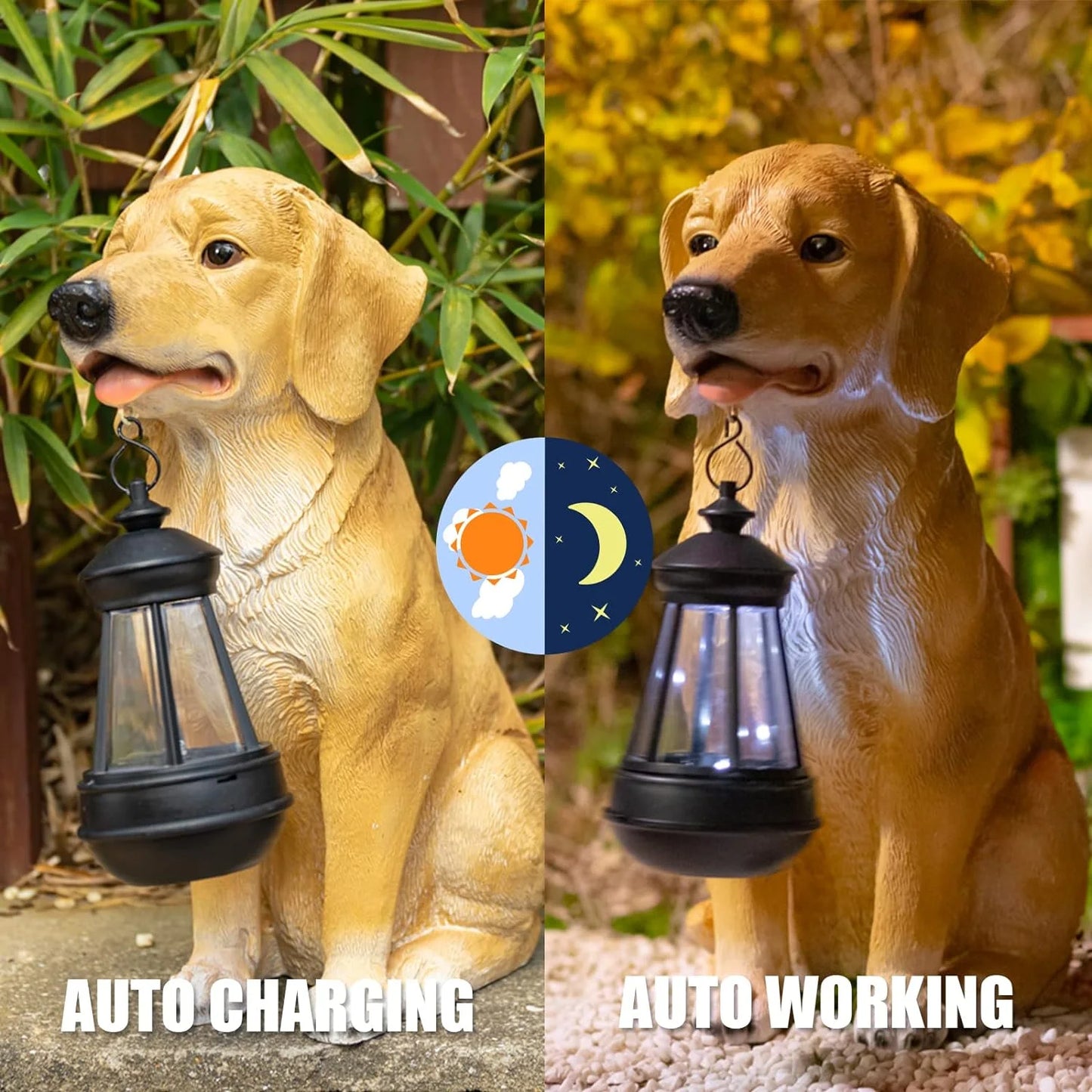 12.9" Dog Ornaments Decoration Garden Statue, Solar Lights