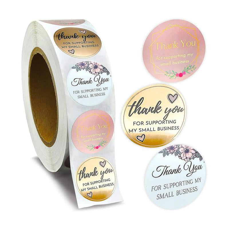 Room Decor Thank You Pattern Package Sealing Sticker, 500Pcs/Roll round Mini Label Sticker, DIY Decorative Paper Decal for Gifts Party Business, School Supplies 2024