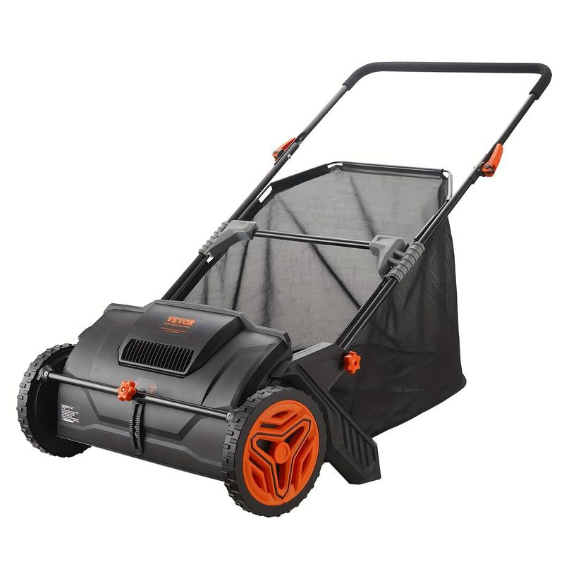 21-Inch Wide Leaf & Grass Collector Push Lawn Sweeper - Durable Thickened Steel Construction, Strong Rubber Wheels, 2 Spinning Brushes, 3.5 Cu. Ft. Large Capacity Mesh Collection Hopper Bag, Easy to Use and Store, Perfect for Lawn Care and Yard Main