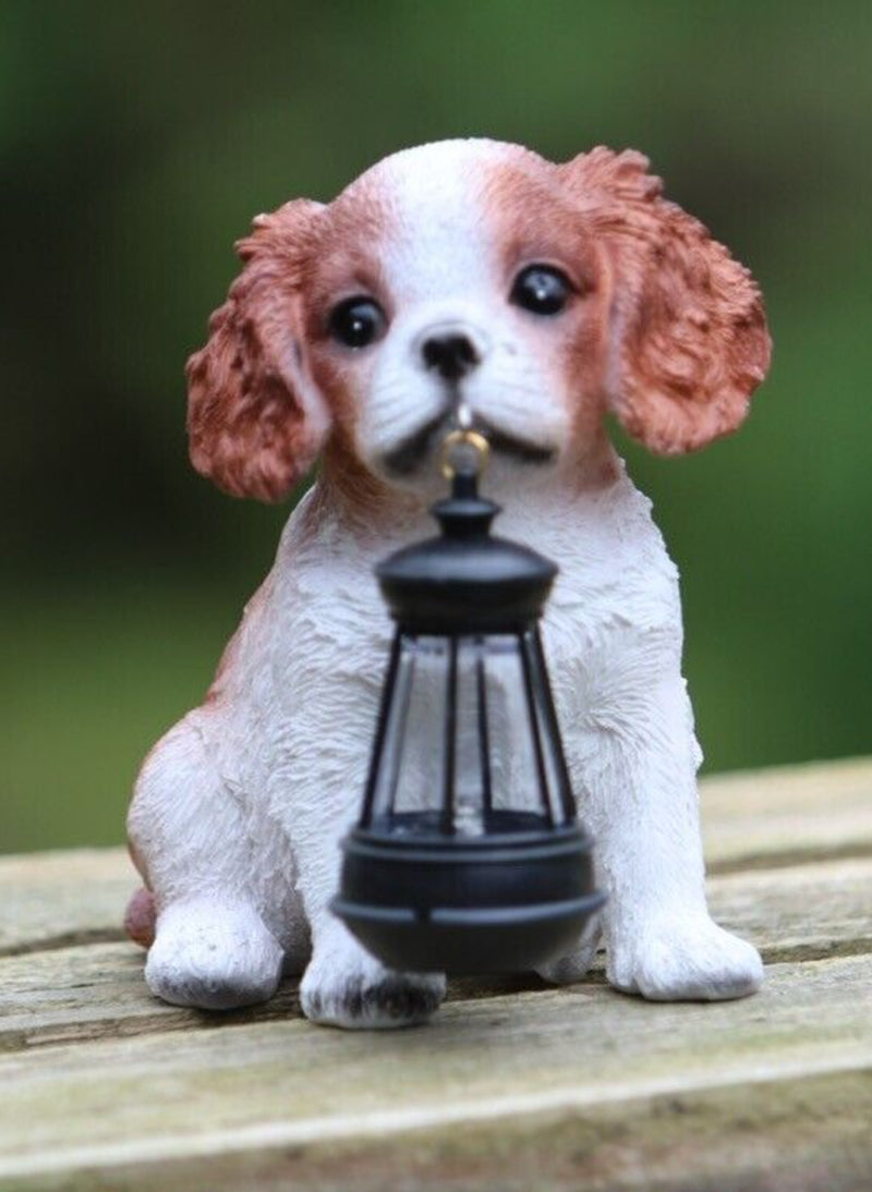 Garden Ornament Solar Powered Animal Dog Puppy Spaniel Lamp Decor Patio