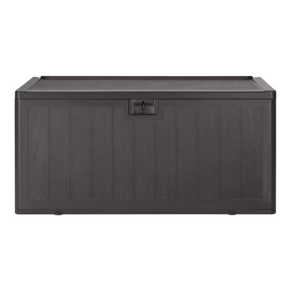 50 Gal. Brown Resin Wood Look Outdoor Storage Deck Box with Lockable Lid