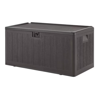 50 Gal. Brown Resin Wood Look Outdoor Storage Deck Box with Lockable Lid