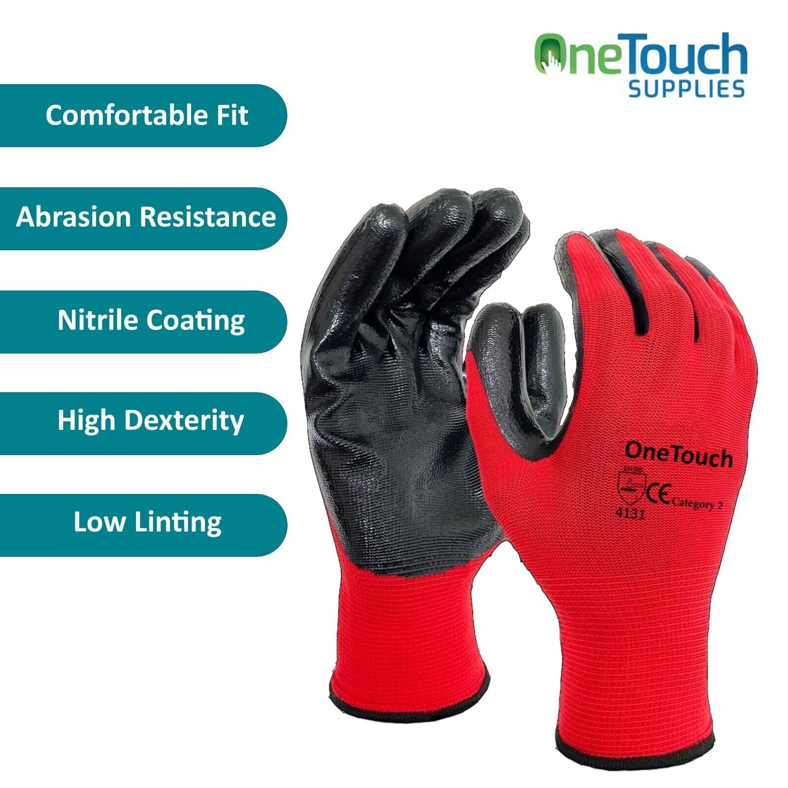 24 Pairs PREMIUM NITRILE COATED Red Nylon Work Gloves Builders Gardening Grip