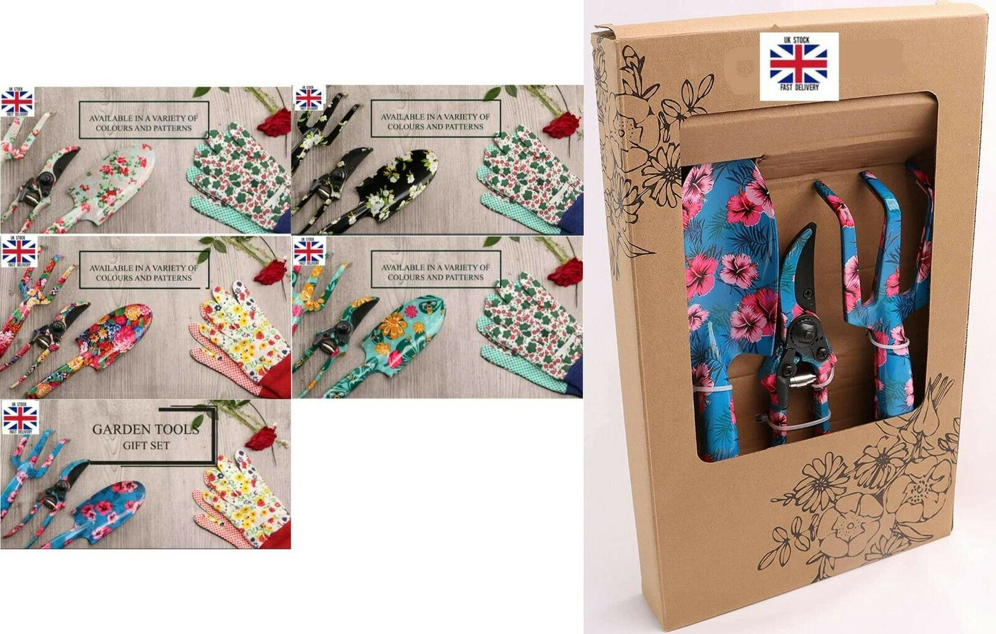 Garden Tool Set 4 Pcs with Multi Color ~Floral Print Comfortable Handle