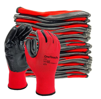 24 Pairs PREMIUM NITRILE COATED Red Nylon Work Gloves Builders Gardening Grip