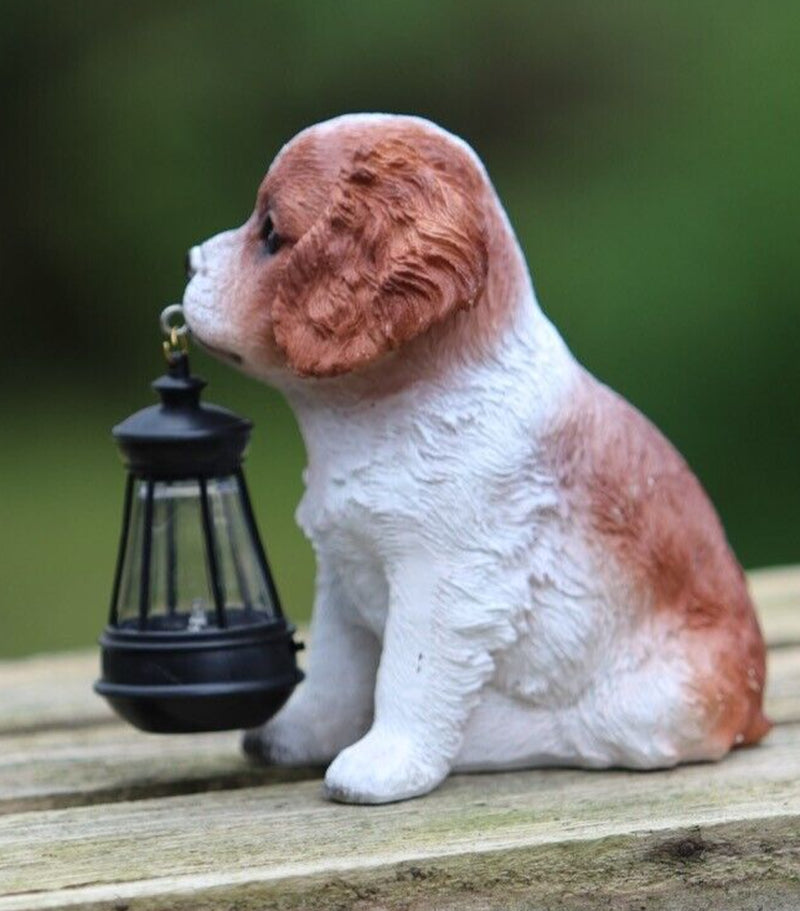 Garden Ornament Solar Powered Animal Dog Puppy Spaniel Lamp Decor Patio