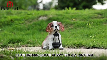 Garden Ornament Solar Powered Animal Dog Puppy Spaniel Lamp Decor Patio