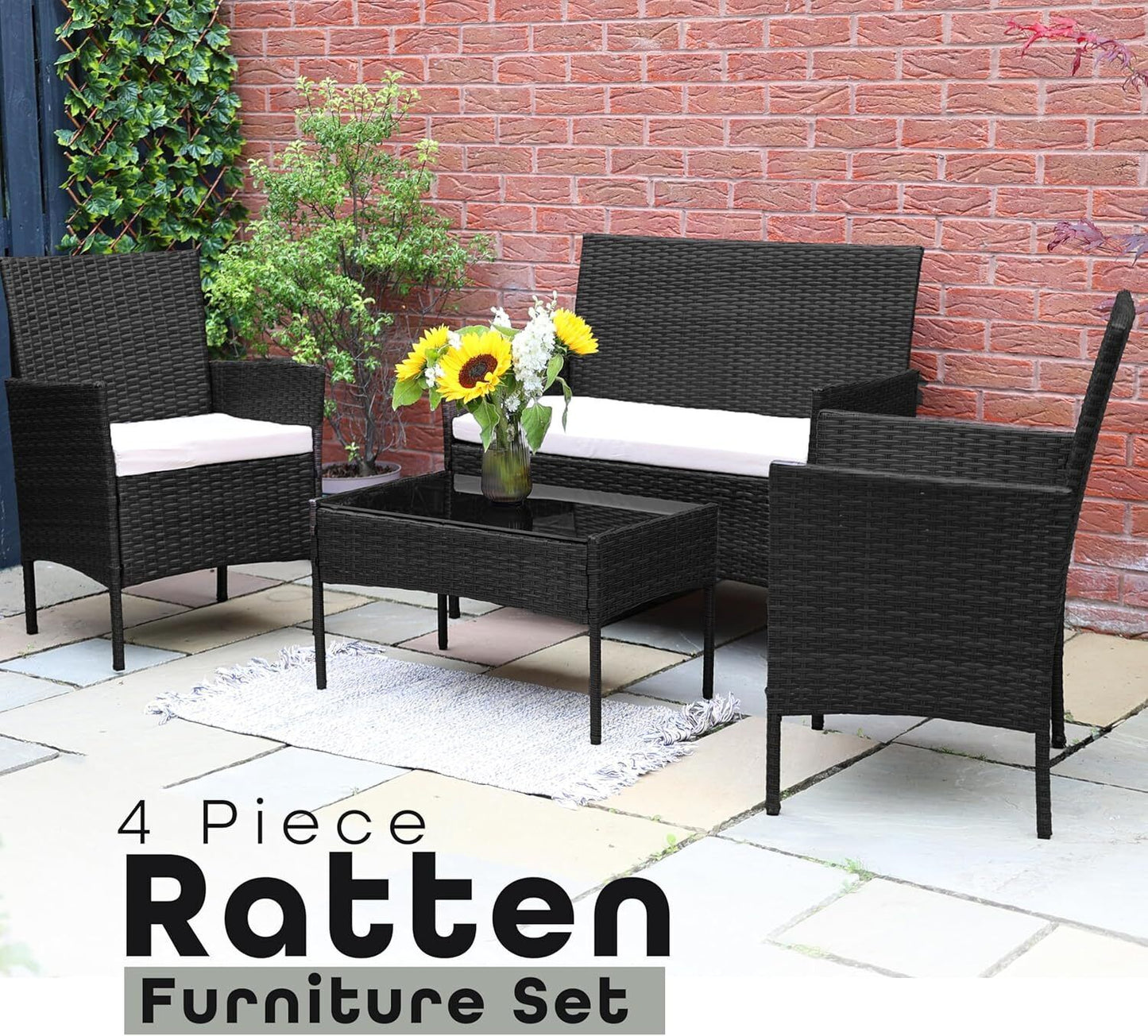 4 Pc Garden Furnite Sets Conservatory Balcony Indoor Outdoor Tea Coffee Sofa Set