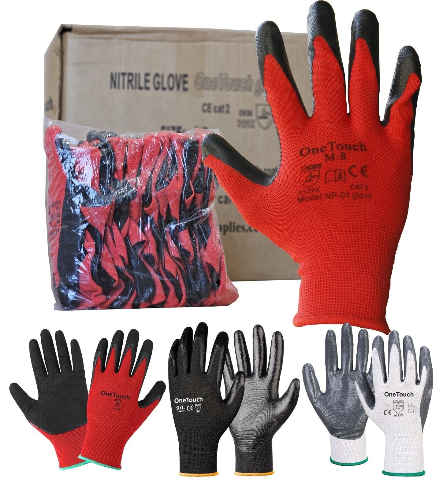 24 Pairs PREMIUM NITRILE COATED Red Nylon Work Gloves Builders Gardening Grip