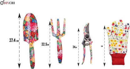 Garden Tool Set 4 Pcs with Multi Color ~Floral Print Comfortable Handle