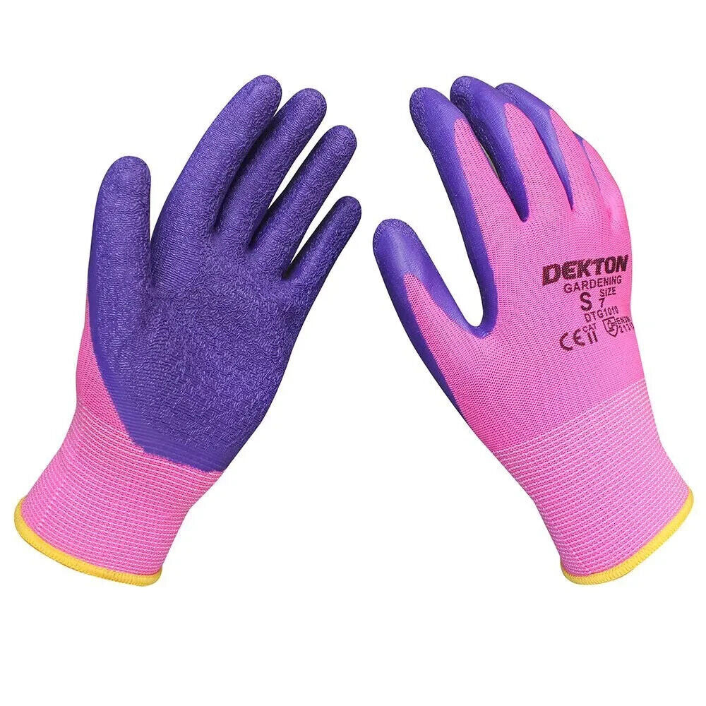 Pink Dekton Gardening Latex Coated Gloves Ultra Grip Protection Assorted Sizes