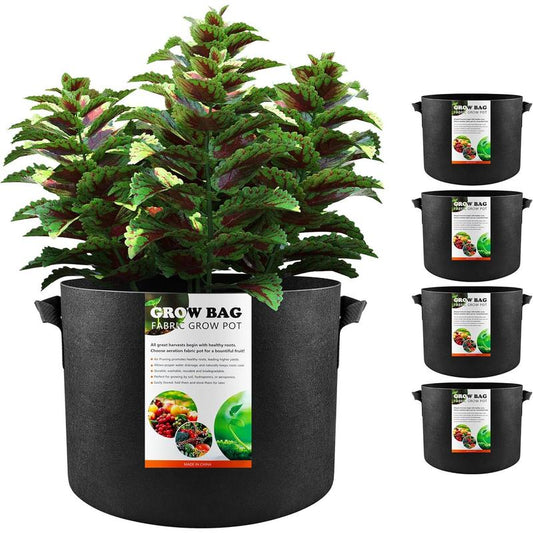 5 Pcs Premium Fabric Pots 5 Gallon Capacity Ideal Plant Growth Compatible Vegetables Mushrooms Potatoes Strawberries Outdoor & Indoor Black Unbranded