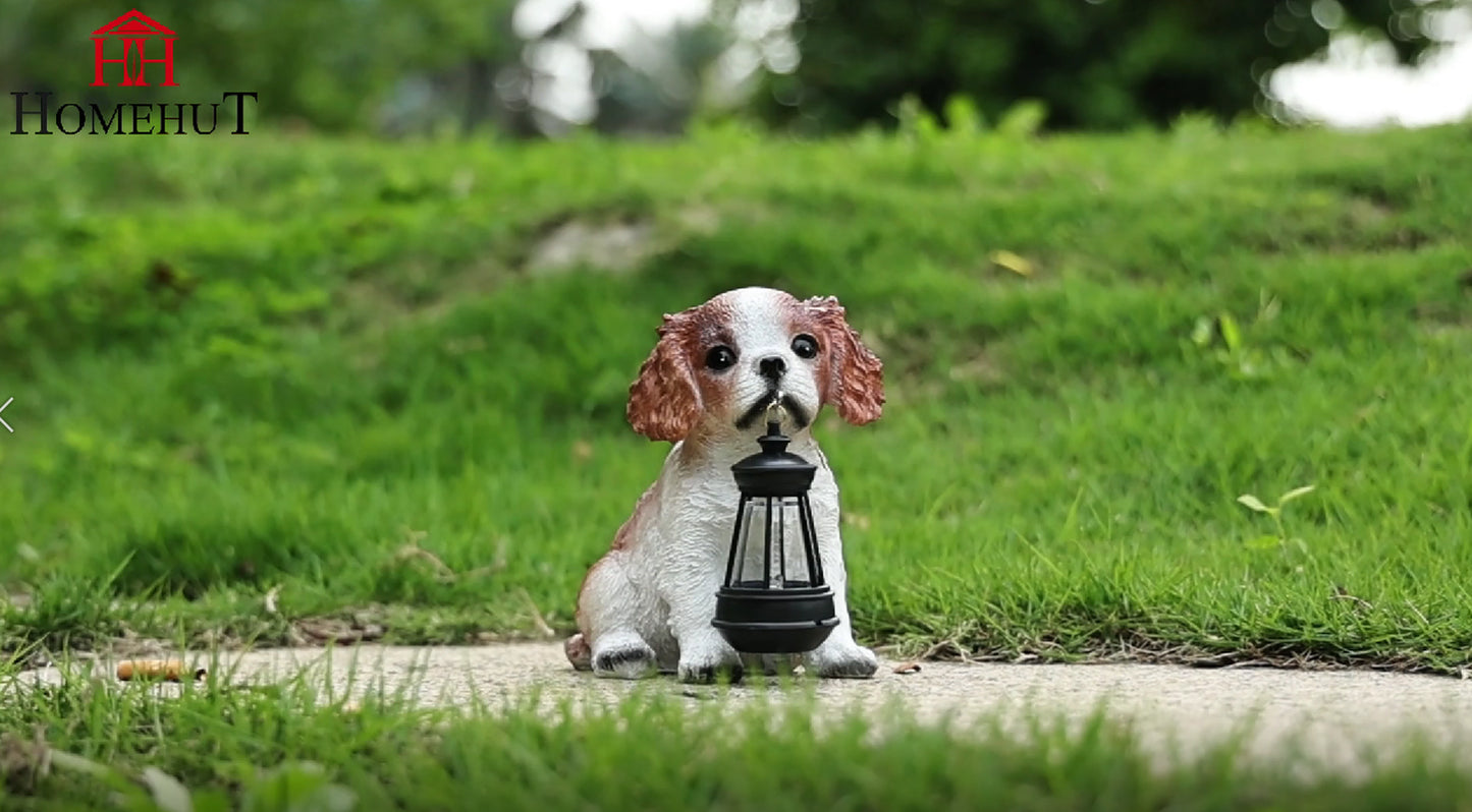 Garden Ornament Solar Powered Animal Dog Puppy Spaniel Lamp Decor Patio