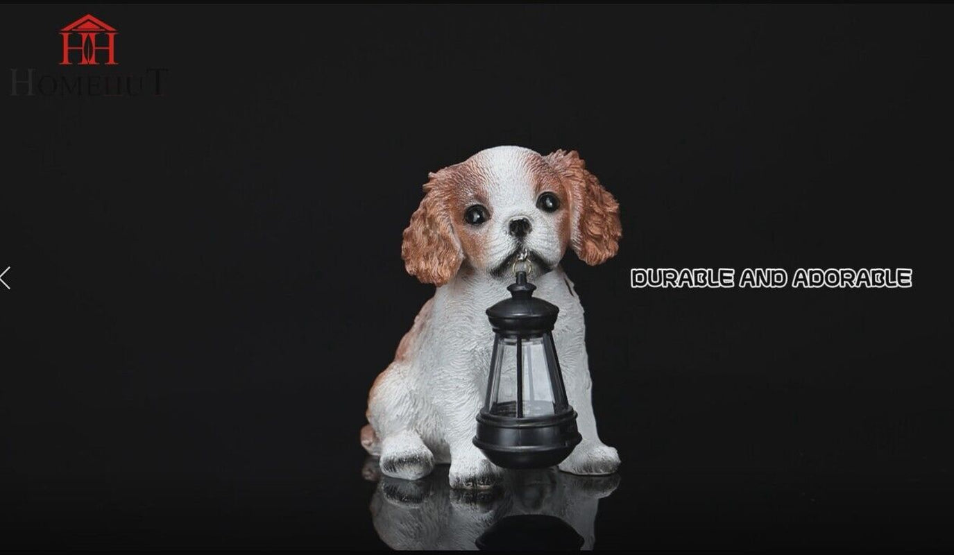 Garden Ornament Solar Powered Animal Dog Puppy Spaniel Lamp Decor Patio