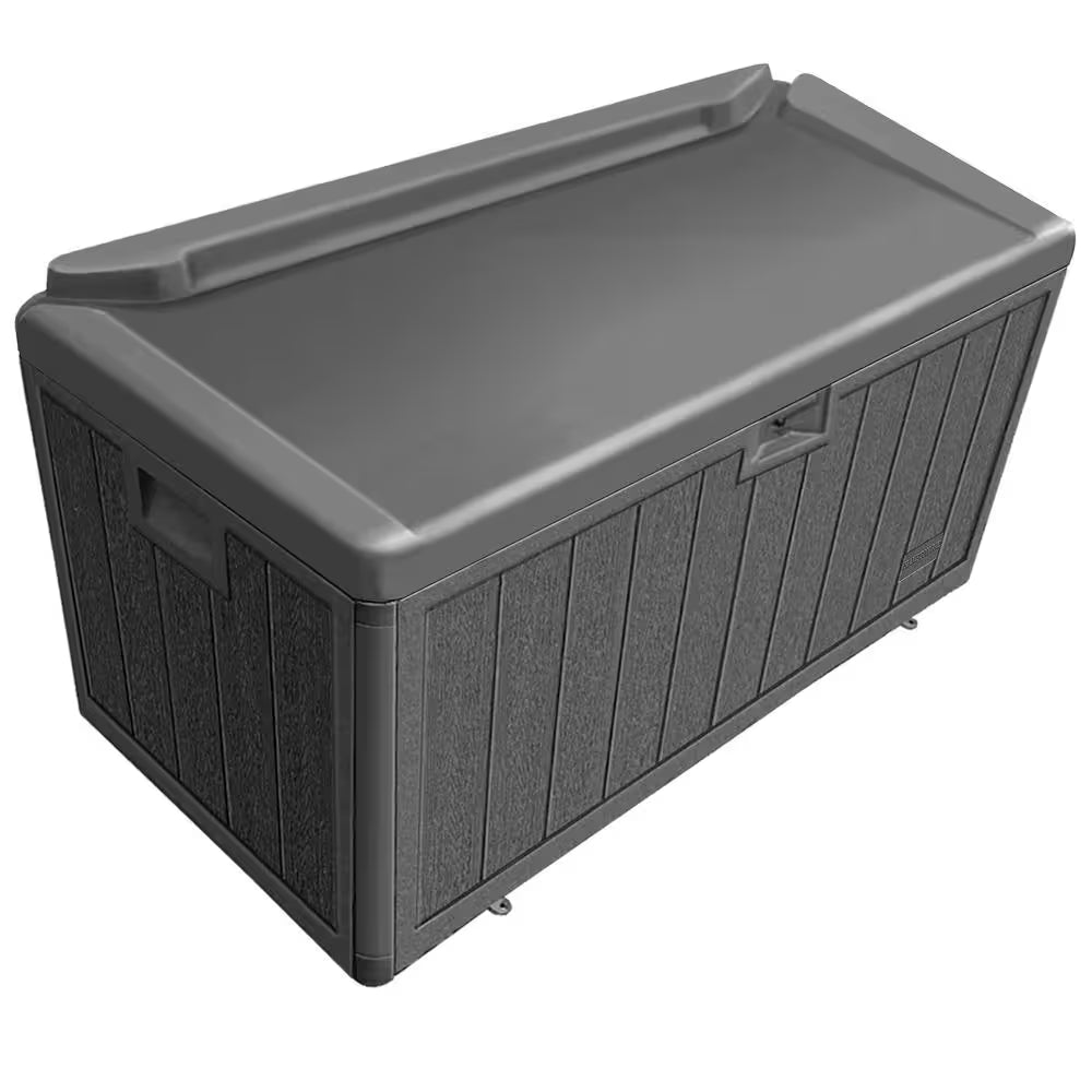 50 Gal. Brown Resin Wood Look Outdoor Storage Deck Box with Lockable Lid