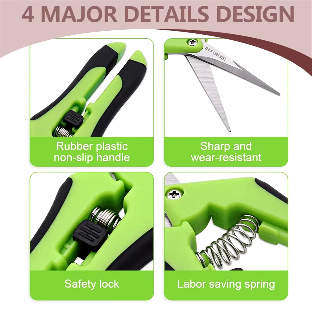 1PC 16.5CM Gardening Scissors Hand Pruner Pruning Shears Trimming Scissors with Straight Elbow Stainless Steel Blades for Plant