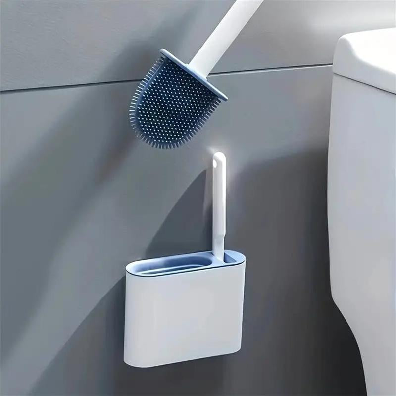 Wall Mounted Toilet Brush Set, 1 Set Including 1 Counts Long Handle Soft Toilet Brushes & 1 Count Toilet Seat Brush with Holder, Multi-Functional Household Brush for Bathroom Home Hotel Dormitory