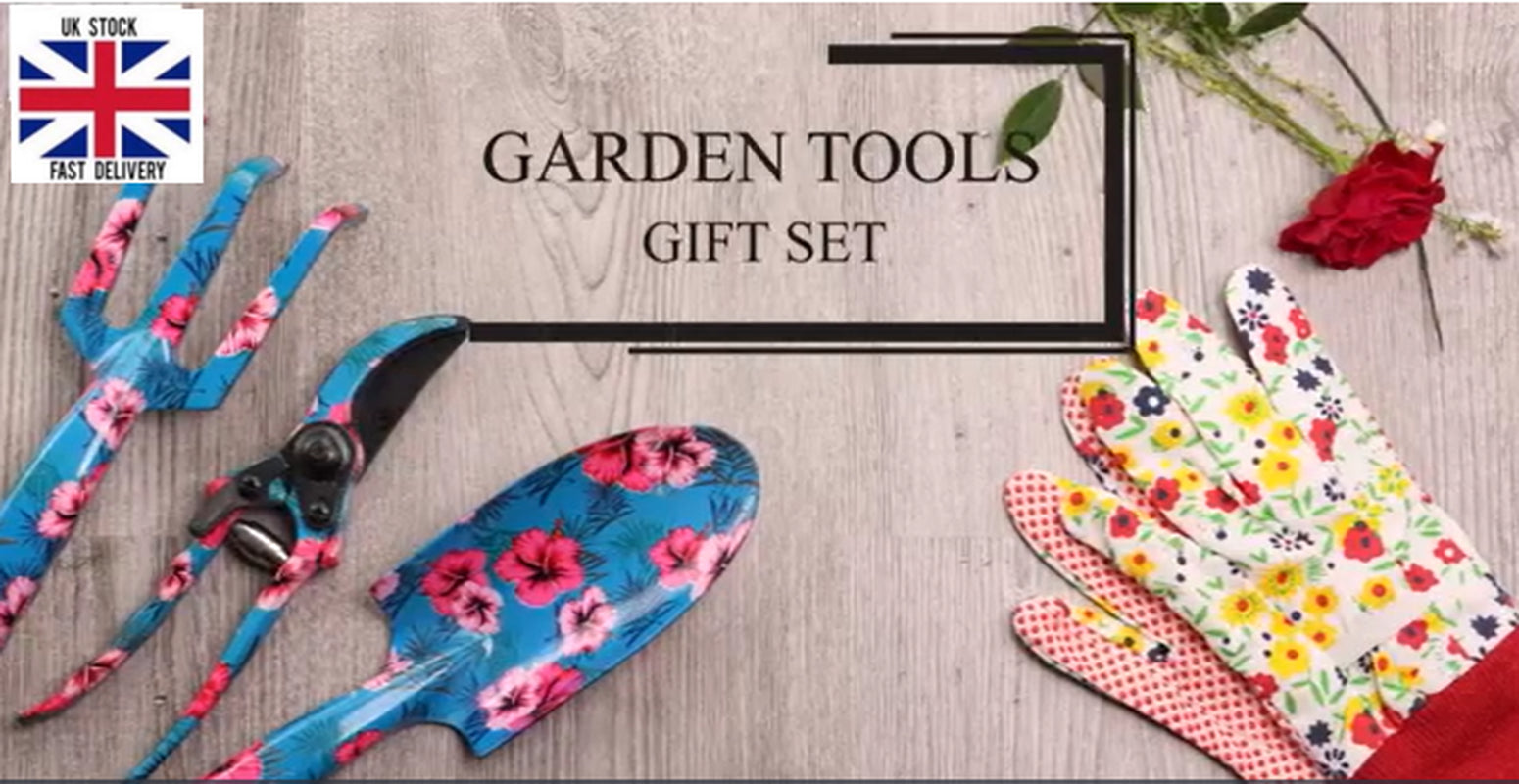 Garden Tool Set 4 Pcs with Multi Color ~Floral Print Comfortable Handle