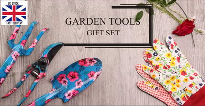 Garden Tool Set 4 Pcs with Multi Color ~Floral Print Comfortable Handle