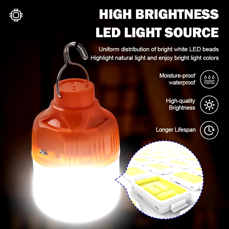 Outdoor USB Rechargeable LED Lamp Bulbs High Brightness Emergency Light Hook up Camping Fishing Portable Lantern Night Lights