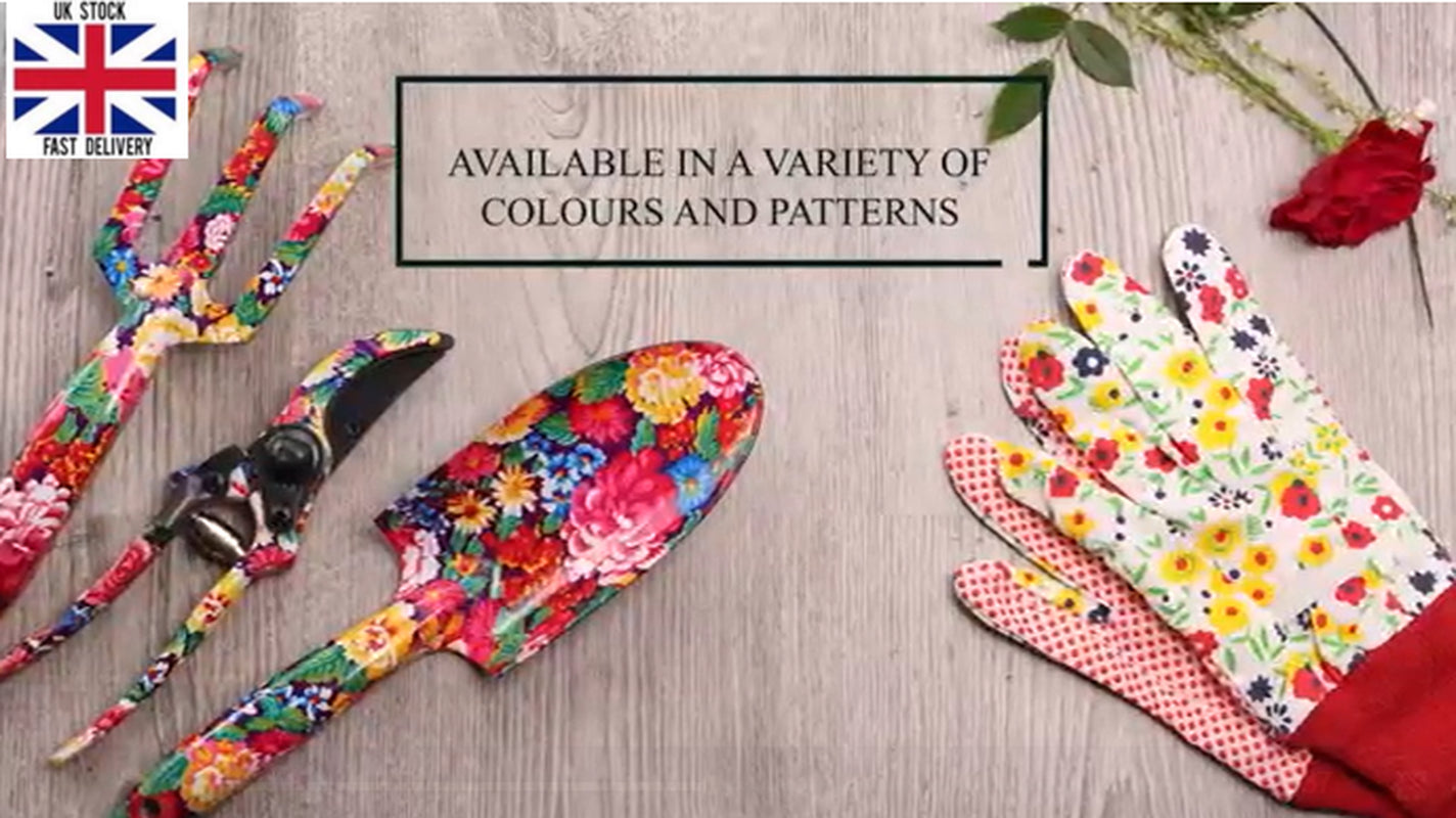 Garden Tool Set 4 Pcs with Multi Color ~Floral Print Comfortable Handle